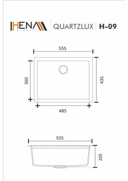 Granit Eviye Tek Gözlü Siyah 55 x 43 Kuvars