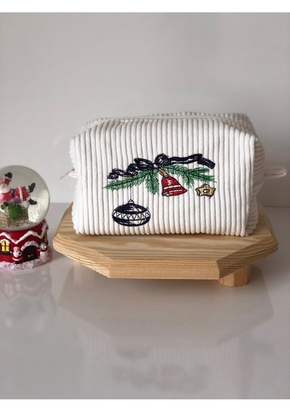 Yılbaşı Desenli Nakışlı - Makyaj Çantası - Organizer - Hediyelik 18 x 10 x 10 cm