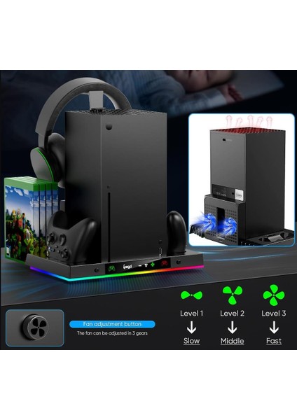 Xbox Series x Fanlı Stand Rgbli Xbox Şarj Istasyonu Oyun ve Konsol Standı