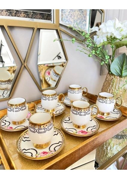 Royking Fleur 6'lı Kahve Fincan Takımı Pembe Bky 004