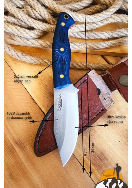 Verzalit Ahşap Sap Outdoor Kamp Bıçağı Çakısı Kılıflı Piknik Bıçak Çakı Mutfak Bıçağı ( KMÇ-253 ) fırsatları