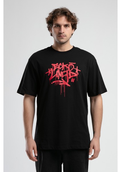 ECKO UNLTD Oculus Siyah Bisiklet Yaka Baskılı Oversize Erkek Tshirt