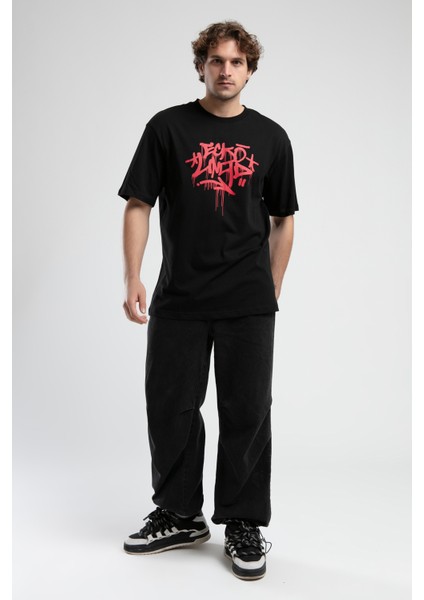 ECKO UNLTD Oculus Siyah Bisiklet Yaka Baskılı Oversize Erkek Tshirt modelleri