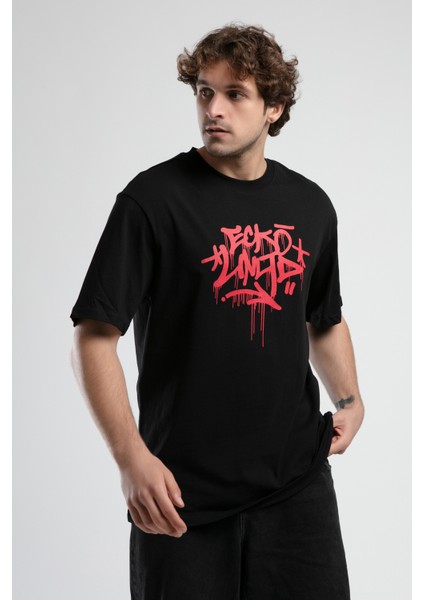 ECKO UNLTD Oculus Siyah Bisiklet Yaka Baskılı Oversize Erkek Tshirt indirimleri