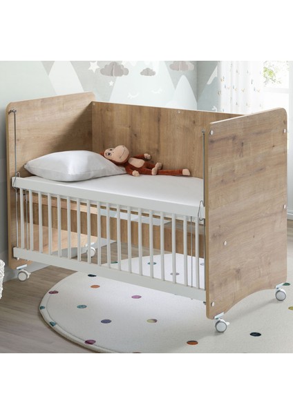 BW1061 - Pratik Tekerlekli Anne Yanı Bebek Beşik Ahşap 60x120