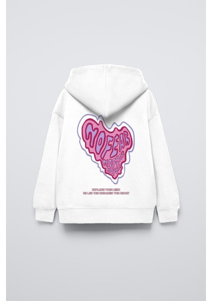 Beyaz Kapüşonlu No Fear Baskı Detaylı Oversize Çocuk Hoodie fiyatları