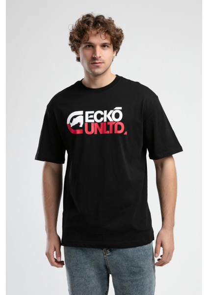 ECKO UNLTD Monsey Siyah Bisiklet Yaka Baskılı Oversize Erkek Tshirt