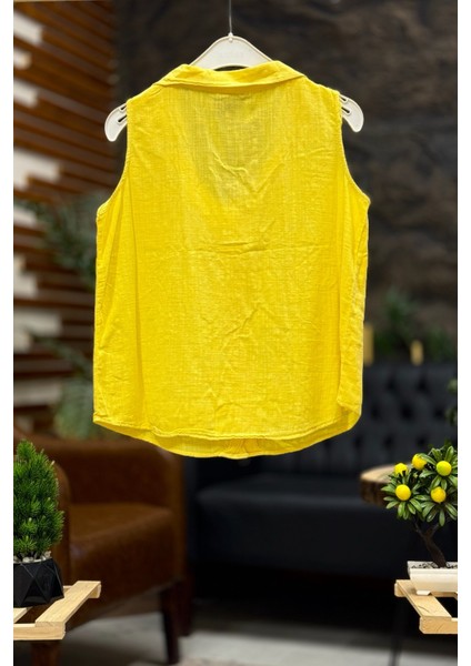 Yakallı Cepli Tahta Düğmeli Keten Yelek fiyatları