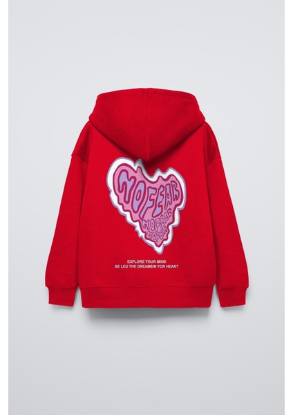 Kırmızı Kapüşonlu No Fear Baskı Detaylı Oversize Çocuk Hoodie fiyatları