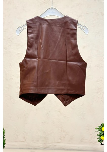 3 Düğme V Yaka Deri Yelek fiyatları