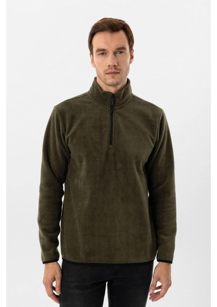 Yarım Fermuarlı Yaka Polar Yeşil Erkek Sweatshirt