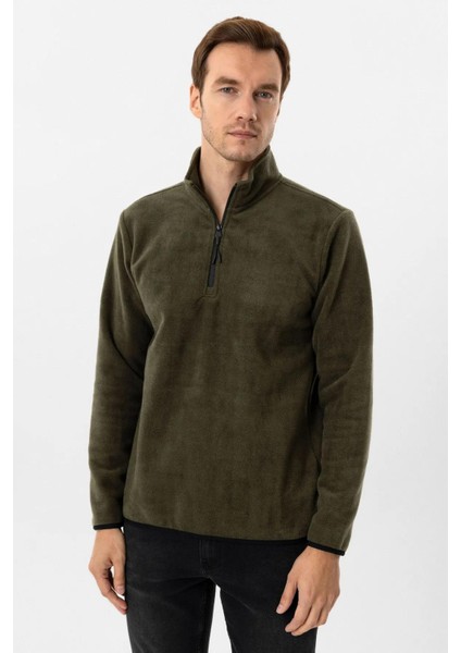 Yarım Fermuarlı Yaka Polar Yeşil Erkek Sweatshirt