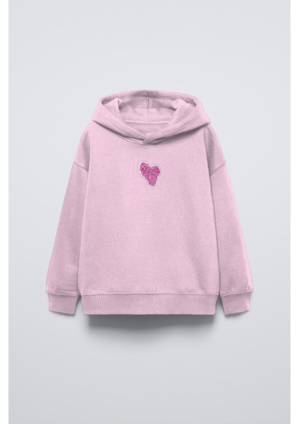 Pembe Kapüşonlu No Fear Baskı Detaylı Oversize Çocuk Hoodie