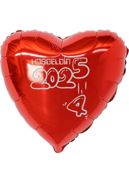 Yılbaşı Süsü "hoşgeldin 2025" Yazılı Kırmızı Kalp Şekilli Folyo Balon
