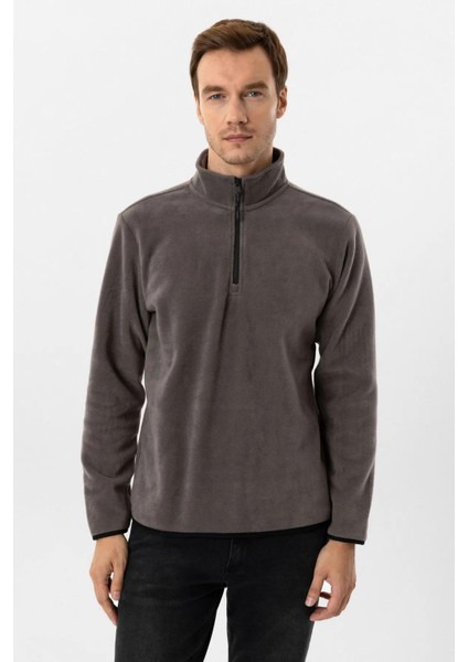Yarım Fermuarlı Yaka Polar Antrasit Erkek Sweatshirt
