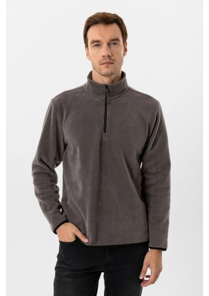 Yarım Fermuarlı Yaka Polar Antrasit Erkek Sweatshirt