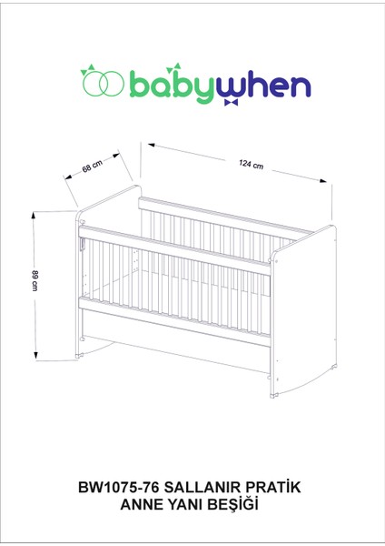 BW1076 - Pratik Anne Yanı Sallanır Beşik Ahşap 60X120