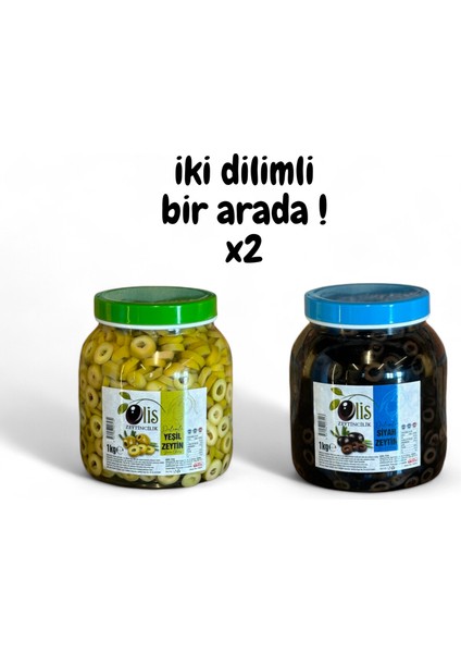 Dilimli Zeytin İki Dilimli Bir Arada Cam Pet Süzme Ağırlık 1 kg x 2 Adet