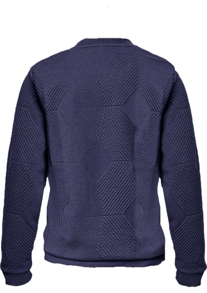 Bol Kesim O Yaka Kapitone Etnik Desenli Lacivert Sweatshirt fırsatları