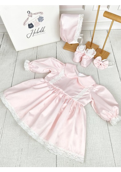 Kız Bebek Çocuk Pembe Dantelli Elbise Mevlüt Seti