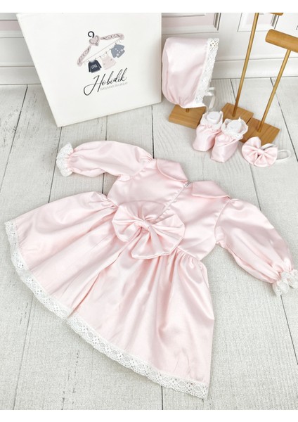 Kız Bebek Çocuk Pembe Dantelli Elbise Mevlüt Seti modelleri