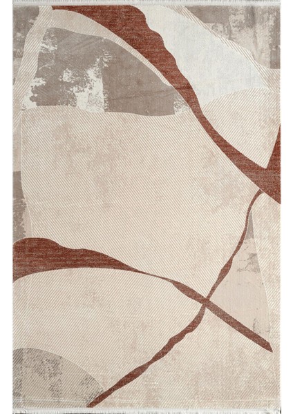 Voyage KJ02B Krem Bordo Viskon Akrilik Yumuşak Dokulu Modern Halı