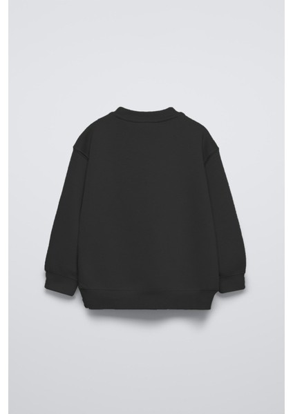 Siyah Bisiklet Yaka Gözlüklü Ayıcık Baskılı Oversize Çocuk Sweatshirt fiyatları