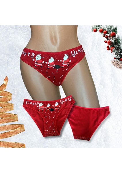 Kadın Kırmızı Yılbaşı Temalı Bikini Slip Külot H2924