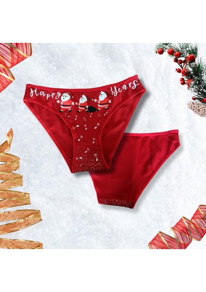 Kadın Kırmızı Yılbaşı Temalı Bikini Slip Külot H2924 modelleri