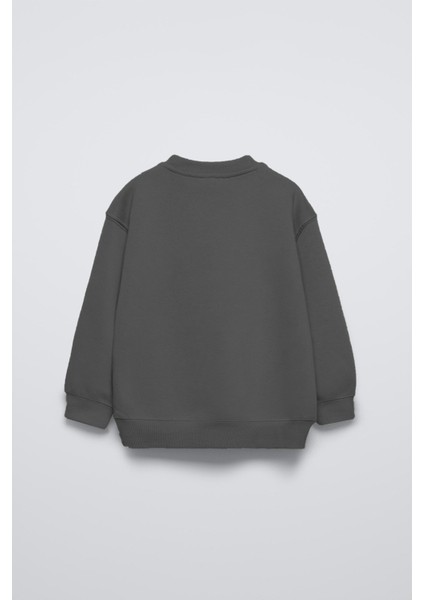 Füme Bisiklet Yaka Gözlüklü Ayıcık Baskılı Oversize Çocuk Sweatshirt fiyatları