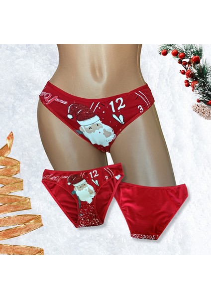 Kadın Kırmızı Yılbaşı Temalı Bikini Slip Külot H2923
