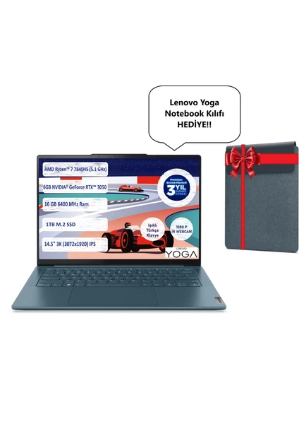 LENOVO YOGA PRO 7 14APH8 RYZEN 7 7840HS  16GB 1 TB SSD 6GB RTX3050 VGA 14.5" 3K Freedos 82Y8002LTX