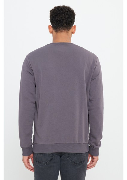 Erkek Koyu Gri Standart Fit Normal Kesim Bisiklet Yaka 3 Iplik Pamuklu Sweatshirt