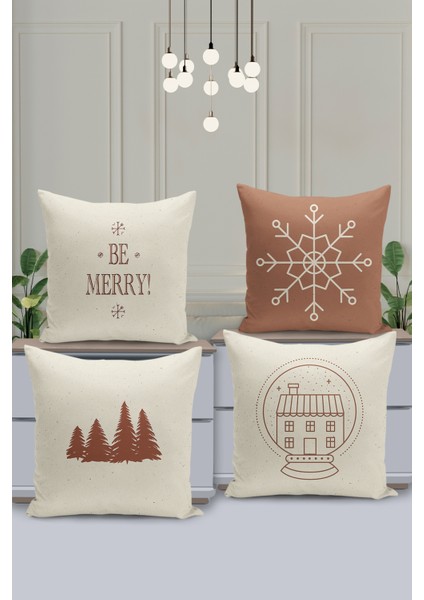 4'lü Kırlent Kılıf Seti Yılbaşı Christmas Deseni Çift Taraflı Dijital Baskılı