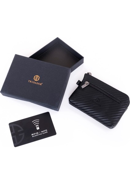 Milano Carbon Fermuarlı Mini Boy Kese Cüzdan Unisex Hakiki Deri Rfid Korumalı Erkek Kadın Anahtarlık Kartlık Bozuk Paralık Cüzdan Hediye Karbon