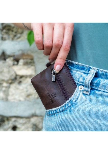 Milano Kahverengi Fermuarlı Mini Boy Kese Cüzdan Unisex Hakiki Deri Rfid Korumalı Erkek Kadın Anahtarlık Kartlık Bozuk Paralık Cüzdan Hediye