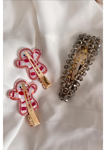 Yılbaşı Desenli Iz Bırakmayan Pens Toka ve Kristal Çıtçıt Toka Seti 3'lü Paket modelleri