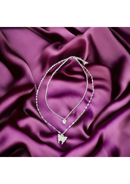 Zarafeti Tamamlayan Minimalist Tarzlı Çift Katmanlı Kelebekli Şık Kolye - Her Anınıza Işıltı Katın! fiyatları