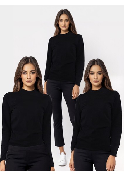 Kadın Balıkçı Yaka Uzun Kollu 3lü Atlet Seti