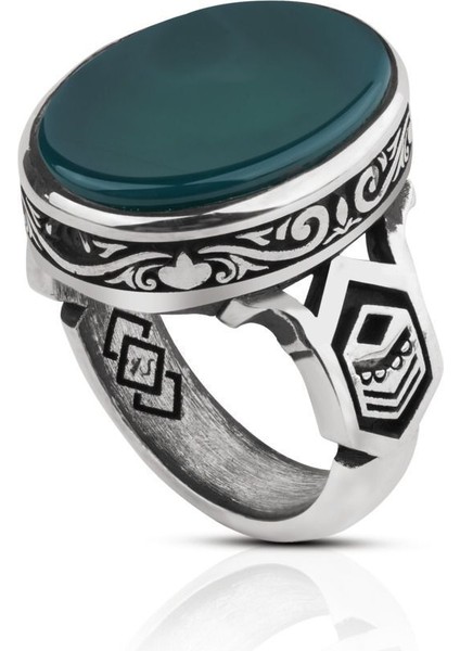 Yeşil Akik Taşı 925 Ayar Oval Gümüş Erkek Yüzük modelleri