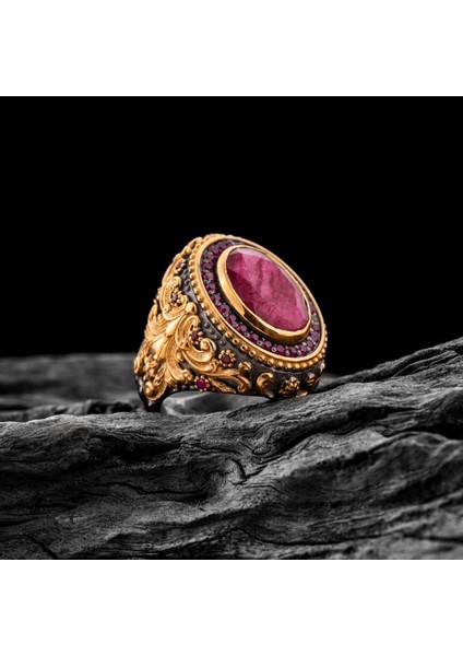 Yakut Taşı 925 Ayar Gümüş Erkek Yüzük