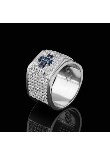 Tamamen Gümüş 925 Ayar Mavi Erkek Yüzük fiyatları