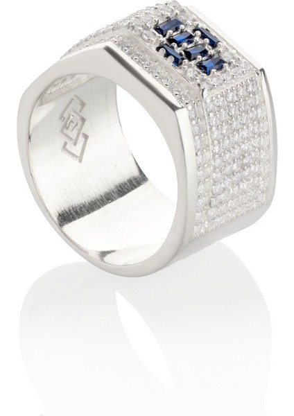 Tamamen Gümüş 925 Ayar Mavi Erkek Yüzük modelleri