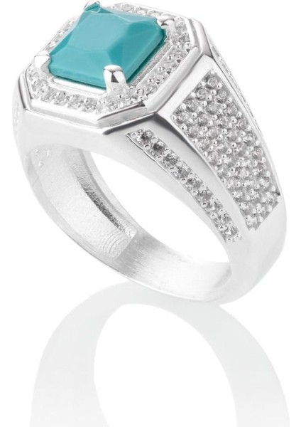 Turkuaz Zirkon Taşı 925 Ayar Gümüş Erkek Yüzük fırsatları