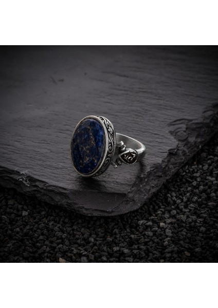 Doğal Lapis Lazuli Taşı 925 Ayar Gümüş Erkek Yüzük