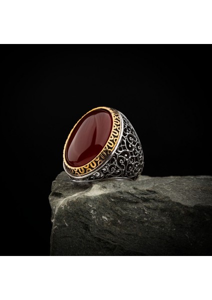 Doğal Akik Taşı 925 Ayar Gümüş Erkek Yüzük