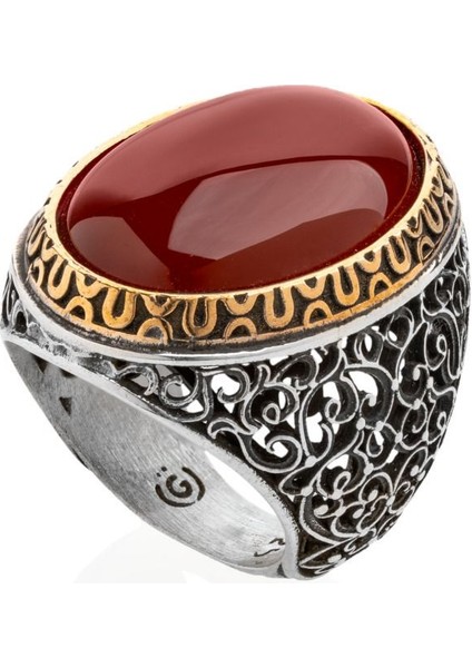 Doğal Akik Taşı 925 Ayar Gümüş Erkek Yüzük fırsatları