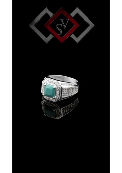 Turkuaz Zirkon Taşı 925 Ayar Gümüş Erkek Yüzük fiyatları