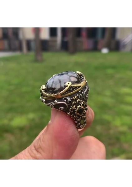 925 Ayar Şık Tasarımlı Akik Taşlı Gümüş Erkek Yüzük