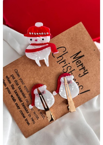 Yılbaşı Desenli Iz Bırakmayan Pens Toka ve Yılbaşı Figürlü Asetat Mandal Toka Seti 3'lü Paket